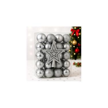 Imagem de Kit de Decoração Natalina com 24 Bolas Rose Gold, Plástico, 6cm de Diâmetro, Texturas Variadas, para Árvore de Natal