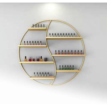 Imagem de Prateleira de exibição de esmalte de metal montada na parede, prateleira combinada para salão de unhas (dourado, A)