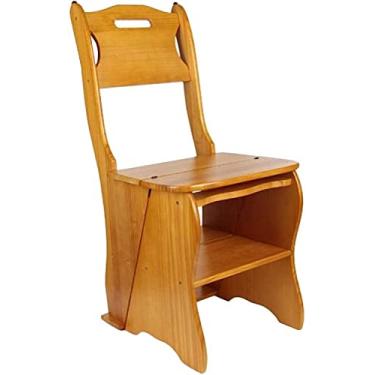 Imagem de Banqueta multifuncional cadeira dobrável madeira maciça impermeável montagem escada segurança 4 camadas dupla uso A+ (cor: A)