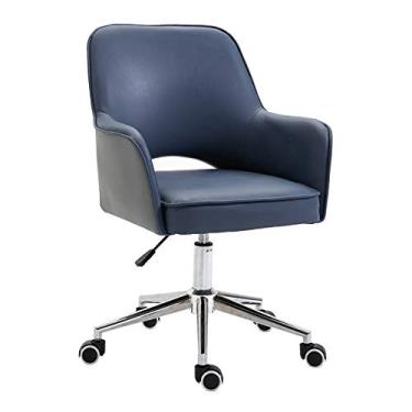 Imagem de Cadeira de mesa giratória para escritório, encosto médio, ergonômica, suporte lombar, couro PU, cadeira de trabalho de computador com apoio de braço (altura ajustável) para cadeira de escritório em