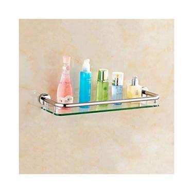 Imagem de Prateleiras de parede para banheiro Prateleira de vidro temperado de aço inoxidável 304 com trilho retangular organizador de cesta de chuveiro (tamanho : 53 cm) (tamanho: 43 cm)