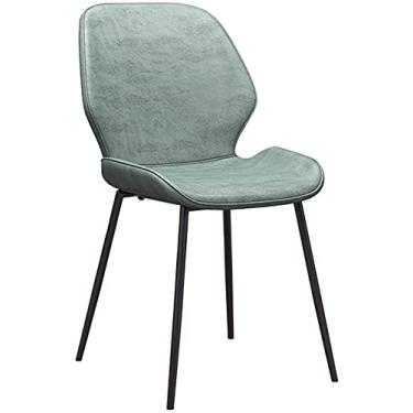Imagem de Cadeira de jantar de cozinha com pernas Matel moderna simples couro PU encosto cadeira cozinha sala de estar espreguiçadeiras (cor: verde claro, tamanho: perna preta)