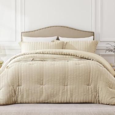 Imagem de Quataly Conjunto de edredom queen extragrande, comprimento extra adequado para colchões grossos, 3 peças, edredom de cama Seersucker para todas as estações, tamanho queen extragrande (248 cm x 2