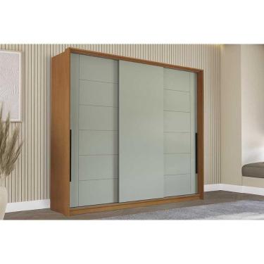 Imagem de Guarda Roupa Casal 3 Portas De Correr E 4 Gavetas Lisboa Freijo/verde - Politorno