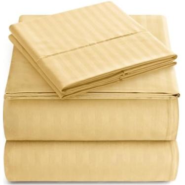 Imagem de Jogo de lençol solteiro com 3 peças, listrado, com bolso profundo, ultramacio e sem rugas, microfibra refrescante, 1 lençol com elástico, 1 lençol de cima, 1 fronha