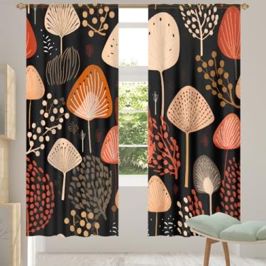 Imagem de 2 conjuntos de painéis cortinas étnicas transparentes de árvore de cogumelo, cortinas transparentes arejadas com filtro leve, painéis de cortina de porta e janela para sala de estar, quarto, jantar