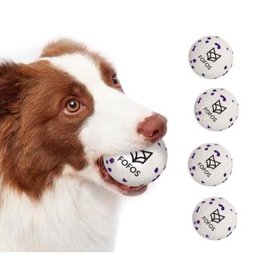 Imagem de FOFOS Brinquedos para cães, bolas de mastigar, bola de tênis para mastigadores agressivos, brinquedos molares duráveis para dentição, brinquedo de água, bolas interativas, conjunto de presente para cães e filhotes grandes/médios (pacote com 4, branco, 7 cm)