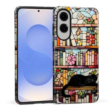 Imagem de DAIZAG Capa para Samsung Galaxy S25 Edge, amante de leitura de estante literária de gatos design de corpo inteiro - proteção híbrida TPU macio + PC rígido, capa protetora à prova de choque resistente