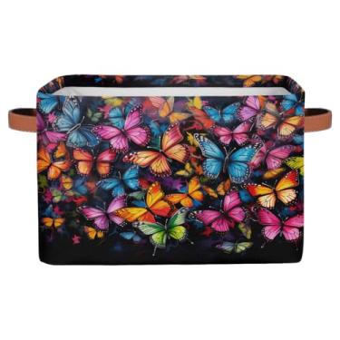 Imagem de Cestas de armazenamento pequenas, borboleta, retrô, colorida, com alças, caixas de armazenamento de brinquedos de tecido dobrável para berçário, sala de estar, quarto, prateleiras, roupas, caixa de