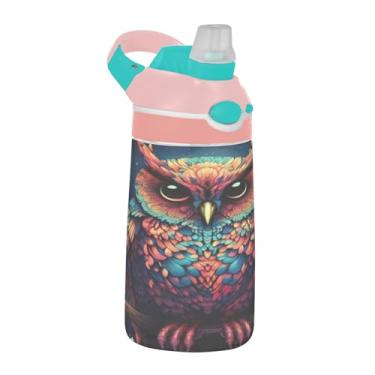 Imagem de ATTX Garrafa de água Owls de 473 ml – Garrafa de água reutilizável Tritan Sports & Travel com canudo e tampa de bico pop-up #137