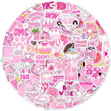 Imagem de 100pcs Cute Water Bottle Stickers for Kids - Kawaii Preppy Pink Stickers for Water Bottle Scrapbook, Small Size Waterproof Vinyl Decals for Laptop Journal Bike Skateboard Party Supplies (Pink)