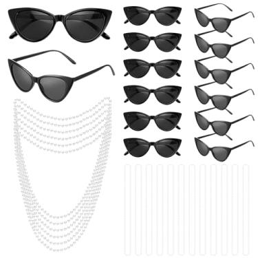 Imagem de XIPENGKEJI 12 Pcs Pearl Necklaces Bulk Pearl 12 pcs Sunglasses Blue Teal Party Favors Vintage Necklace Sunglasses Costume Accessories Decorations for Women Princess Bachelorette Breakfast at Party