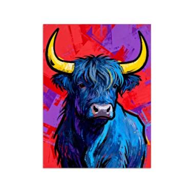 Imagem de Animais Pintura Arte Parede - Vaca Azul - Impressões em tela - Moderno Colorida Pôster para decoração sala de estar 60x80cm Sem Moldura