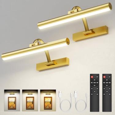 Imagem de KEILAIMO Luzes de imagem para parede recarregáveis, luz de pôster operada por bateria de 5200 mAh com controle remoto e temporizador, luz de arte regulável de 33 cm, 3 temperaturas de cor para obras