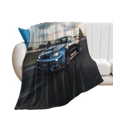 Imagem de HouLaiZhe Cobertor super macio de flanela Drift JDM Car R34 cobertores refrescantes leves para sofá-cama, cadeira, sofá, carro, viagens ao ar livre, leve, quente, 152 x 203 cm