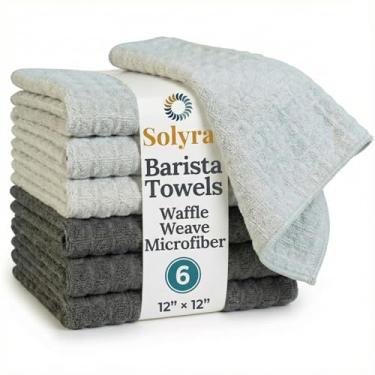 Imagem de Solyra Toalhas Barista - Toalha de Microfibra Waffle Weave - 30,5 cm x 30,5 cm - Panos de Limpeza para Máquinas de Expresso, Varinhas a Vapor e Bancadas - Pacote com 6 - Cinza Escuro, Cinza Claro