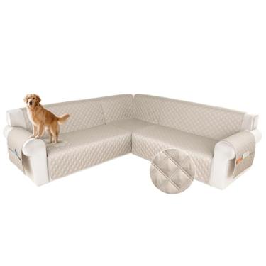 Imagem de HDCAXKJ Capa de sofá secional à prova d'água em forma de L, capas de canto laváveis, à prova de animais de estimação, protetor de móveis em forma de U com tiras antiderrapantes atualizadas (grande