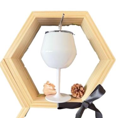 Imagem de Copo de vinho térmico 2 Em 1 420ML Taça Removível Com canudo de De Forma De U Isolamento Duplo(Branco)