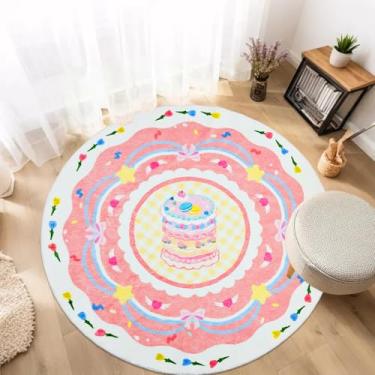 Imagem de Lacomfy Tapete rosa para crianças, 1,5 m, redondo, bolo, quarto, círculo, sobremesa, tapete para meninas, meninos, sala de jogos, sala de estar, sala de aula, tapete infantil, macio, antiderrapante