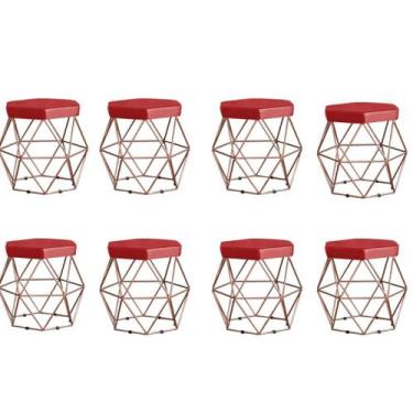 Imagem de Kit 8 Puffs decorativos aramado Vanessa-material sintético vermelho - 