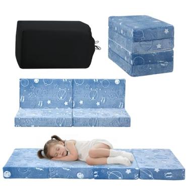 Imagem de MeMoreCool Colchão dobrável para crianças, tapete de cochilo infantil brilhante para dormir e creche, colchão futon portátil com três dobras, espaço azul