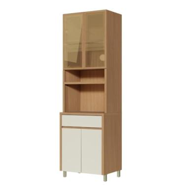 Imagem de Armário De Cozinha Paneleiro Com Vidro Reflecta 4 Portas 1 Gaveta 100% Mdf Madeirado/Off White