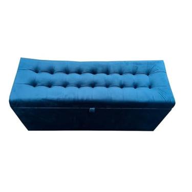 Imagem de Banqueta Decorativa Com EspaçO De Armazenamento - FáCil Acesso(Azul Marinho Suede,Pés em PVC)