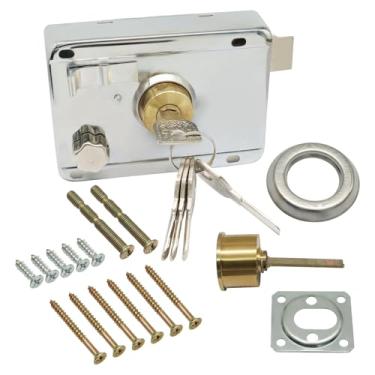 Imagem de Cionyce Conjunto de trava de fechadura de cilindro vertical de segurança residencial, instalação de porta esquerda para porta externa para trava de segurança antifurto com entrada com chave