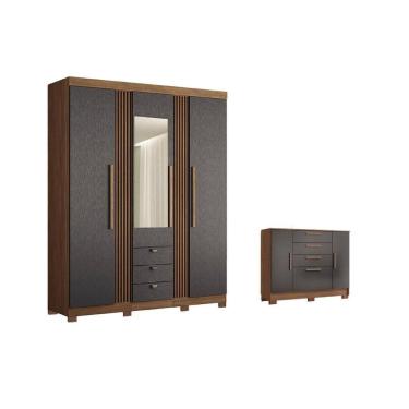 Imagem de Guarda Roupa +1Cômoda QC237 Jatobá/Grafite - Santos Andirá