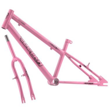 Imagem de Quadro Com Garfo em Aço Carbono Bicicleta Ultra Bike Rebaixado Aro 20 Rosa Bebê
