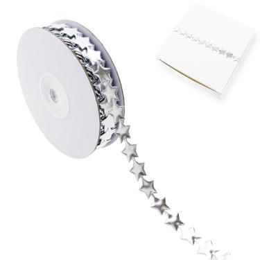 Imagem de Vignor Rolo de fita estrela, tecido, renda, costura, corda, para embrulho de presente, acessórios para mães, suprimentos para decorações de Natal, artesanato faça você mesmo (22 jardas prata)