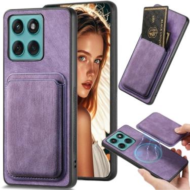Imagem de Ephoou Capa magnética para Motorola Edge 60 Fusion com compartimento removível para cartão de crédito, capa ultrafina resistente a arranhões de couro PU para Edge 60 Fusion. TCK-Retro Roxo