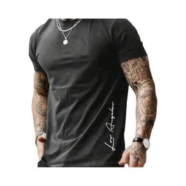 Imagem de Camiseta Masculina Slim Fit De Algodão Com Estampa De Letras Los Angel