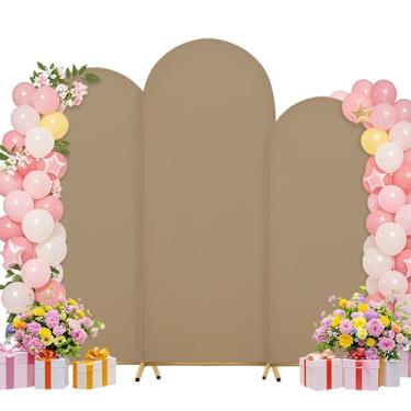 Imagem de Conjunto de capas de arco de 2 m, 1,8 m, 1,8 m, de casamento, arco, suporte, tecido elastano, pano de fundo elástico para decoração de festa de aniversário de casamento, chá de bebê (cáqui)