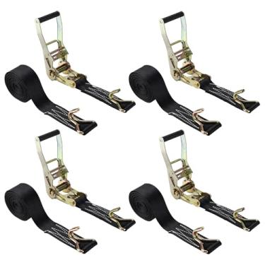 Imagem de NovelBee Pacote com 4 correias de catraca, 5,8 cm x 5,8 m, tiras de amarração com gancho duplo J, resistência à ruptura de 3,628 kg, alças de catraca de carga resistente para caminhão, reboques