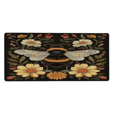 Imagem de Tapete de mouse grande com flores de abelha bonito à prova d'água para computador estendido tapete protetor de mesa antiderrapante base de borracha para escritório, computador, teclado, laptop e mesa