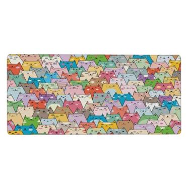 Imagem de Tapete de mouse grande com estampa de gato bonito colorido à prova d'água para computador estendido tapete protetor de mesa antiderrapante base de borracha para escritório, computador, teclado, laptop