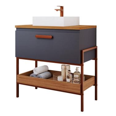 Imagem de Armário Para Banheiro 80cm Mdf Porta E Prateleira Titanium