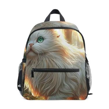 Imagem de GAIGEO Cute White Cat Print Children's Backpack with Whistle, Adjustable Chest Strap, Girl Backpack Lightweight & Compact for Ages 3-8