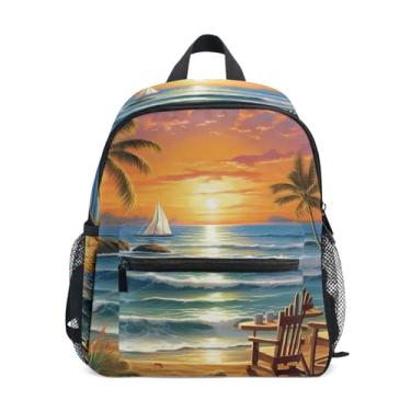 Imagem de GAIGEO Beach Scene Seascape Toddler School Backpack Toddler Girl Backpack with Front Pocket, Safety Whistle for Ages 3-8