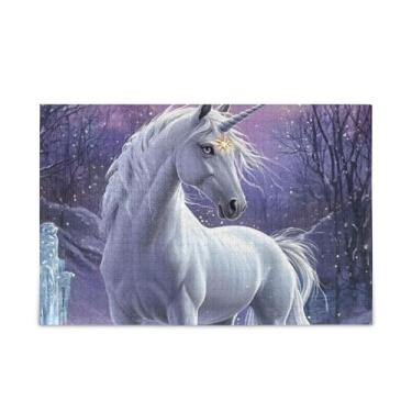 Imagem de Quebra-cabeça de 500 peças de unicórnio branco cavalo roxo material de madeira e papel, quebra-cabeças adultos engraçados