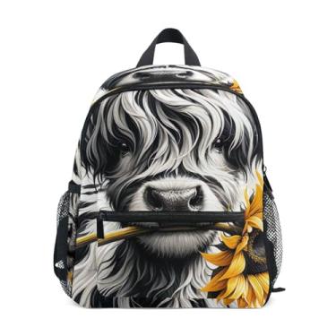 Imagem de GAIGEO Highland Cow Calf Cute Backpack for Kids 10x4x12 In, Backpack for Girls with Water Bottle Pockets, Whistle Buckle