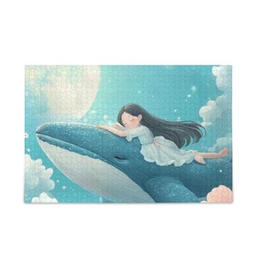 Imagem de 500 peças azul desenho animado baleia céu imagem quebra-cabeças madeira e material de papel, quebra-cabeças para homens