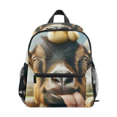 Imagem de Funny Goat Cow Duck Animal Small Backpack for Kids, 10x4x12 In, Backpack for Kindergarten Boys Includes Water Bottle Pockets, Whistle Clip for Safety