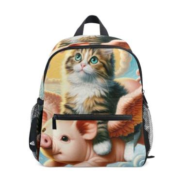 Imagem de GAIGEO Cute Cat Funny Pig Backpack for School Kids Toddler Backpack for Boys with Front Pocket, Safety Whistle for Ages 3-8