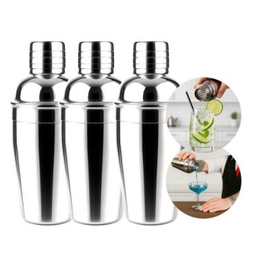 Imagem de Kit 3 Coqueteleira Aço Inox 750ml Bar Man Profissional Inox Drink Caip