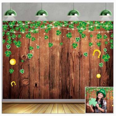 Imagem de Feliz Dia de São Patrício Quadro de Fundo Fotográfico Primavera Verde Trevo Irlandês Folhas Banner Moedas de Ouro da Sorte Tema Festa Decoração de Fundo Estande Tiro Adereços de Estúdio