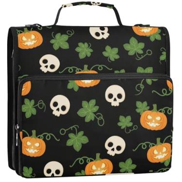 Imagem de Abóboras caveiras pretas Halloween 3 fichários anel D 1,5 polegadas D fichário organizador organizador de fichário bolsa de fichário com alça para escola portfólio e estojo suporte de pasta de anel