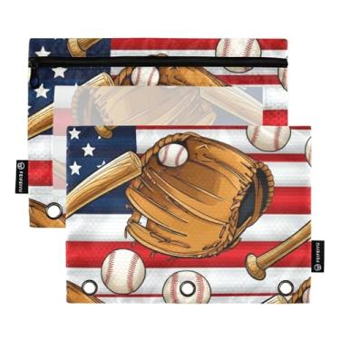 Imagem de Estojo para lápis de escritório, 3 anéis, fichário para canetas, estojo de lápis, fichário transparente, estojo para canetas, escola, vintage, luvas de beisebol 25 x 18 cm, 2 pacotes