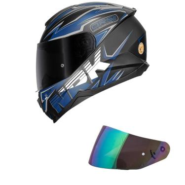 Imagem de Capacete Norisk Razor Ghost Preto e Azul Fosco Mais Viseira Camaleão